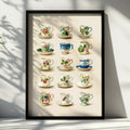 Vintage Floral Teacup Collection Poster, Botanical Ceramic Art Print
