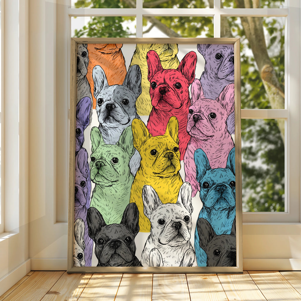French Bulldog Pattern Poster, Colourful Frenchie Wall Art, Pop Art Print
