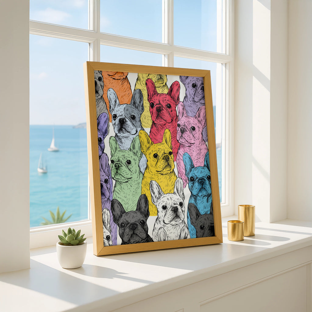 French Bulldog Pattern Poster, Colourful Frenchie Wall Art, Pop Art Print