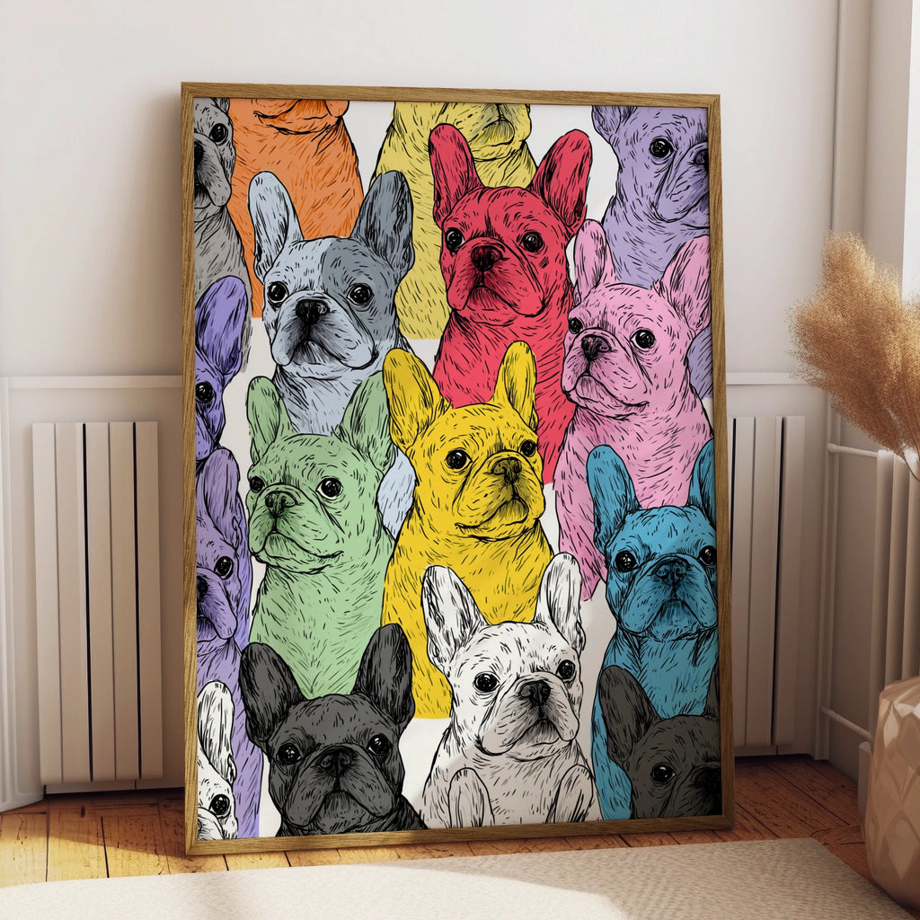 French Bulldog Pattern Poster, Colourful Frenchie Wall Art, Pop Art Print