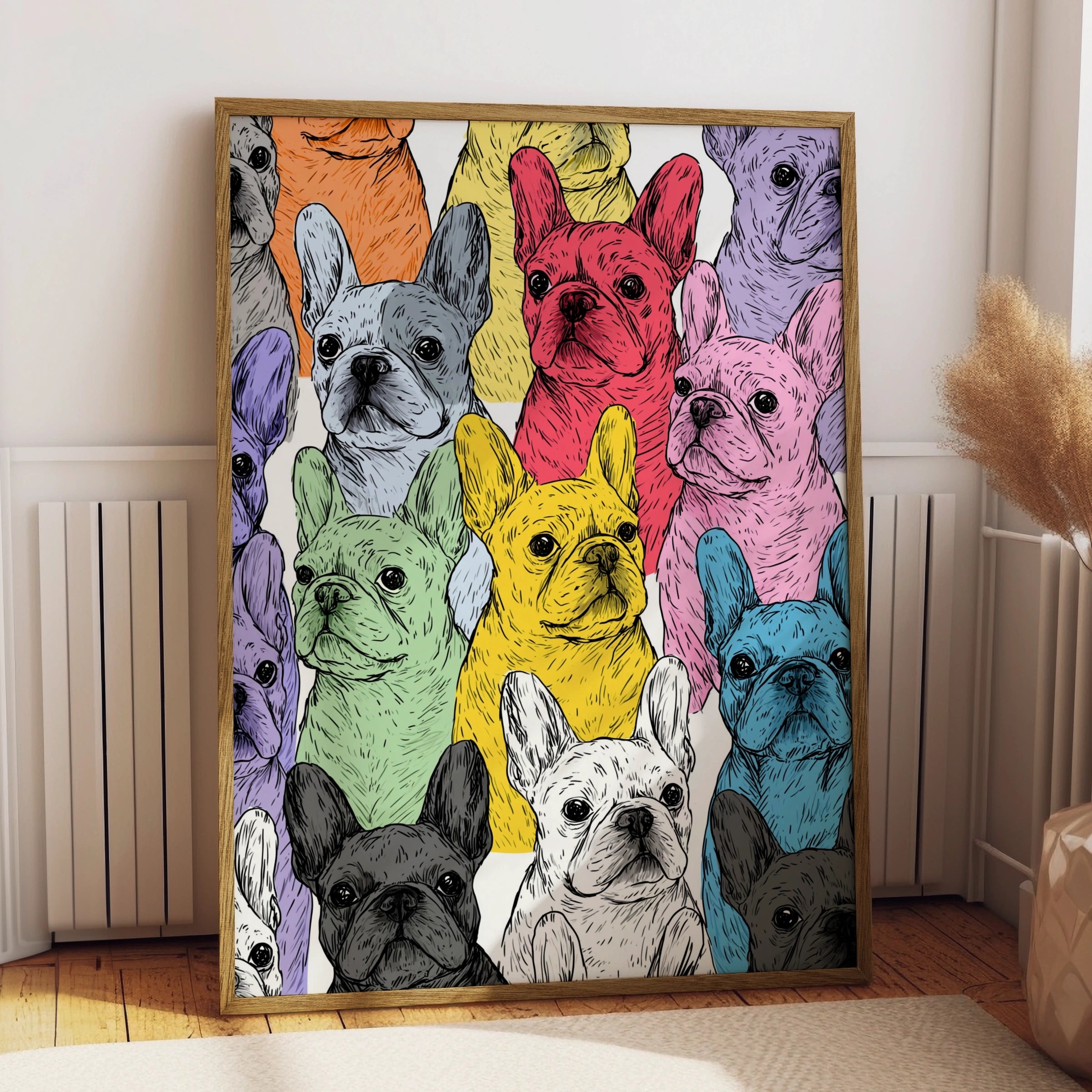 French Bulldog Pattern Poster, Colourful Frenchie Wall Art, Pop Art Print