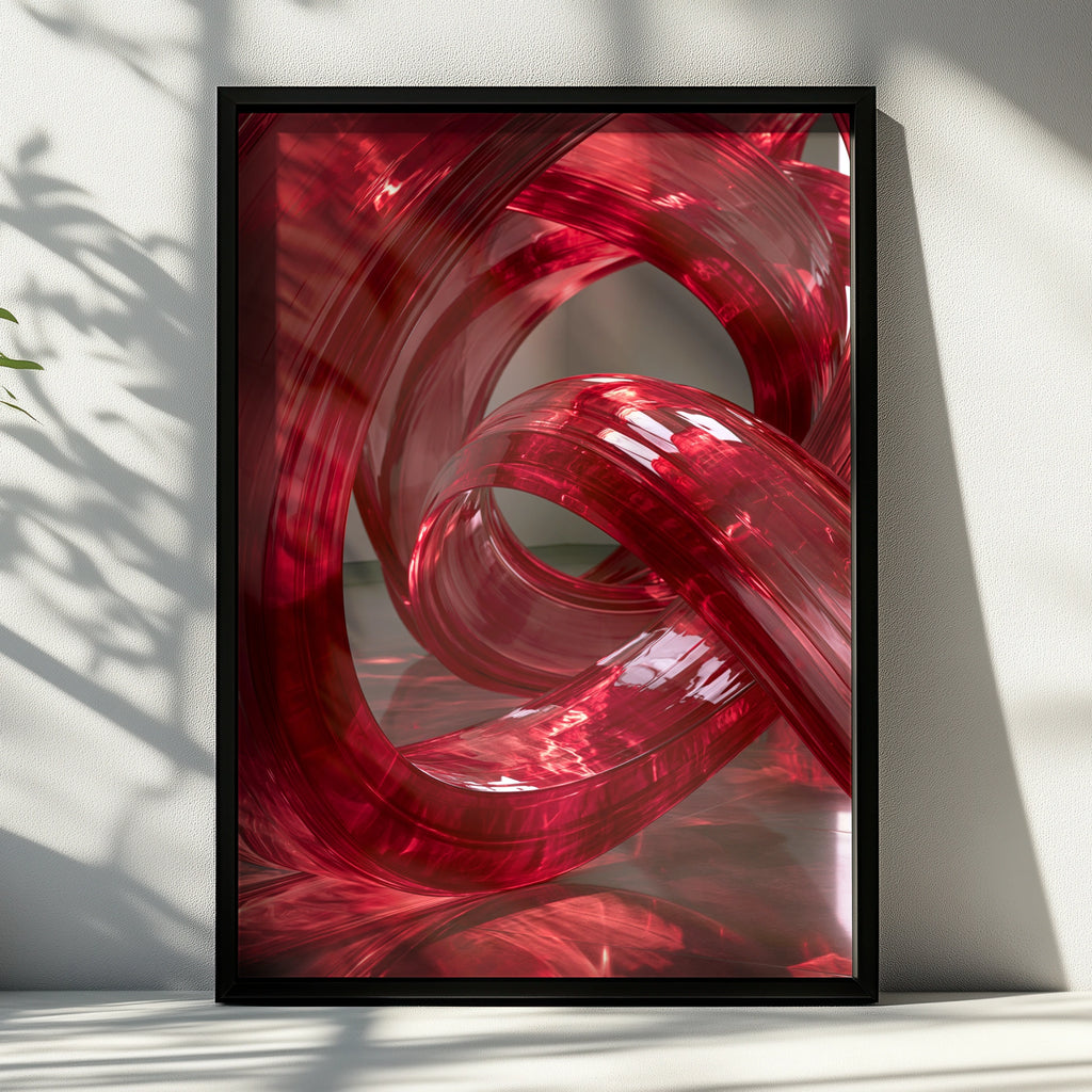 Red Abstract Modern Wall Art Poster, Glossy 3D Swirl Print