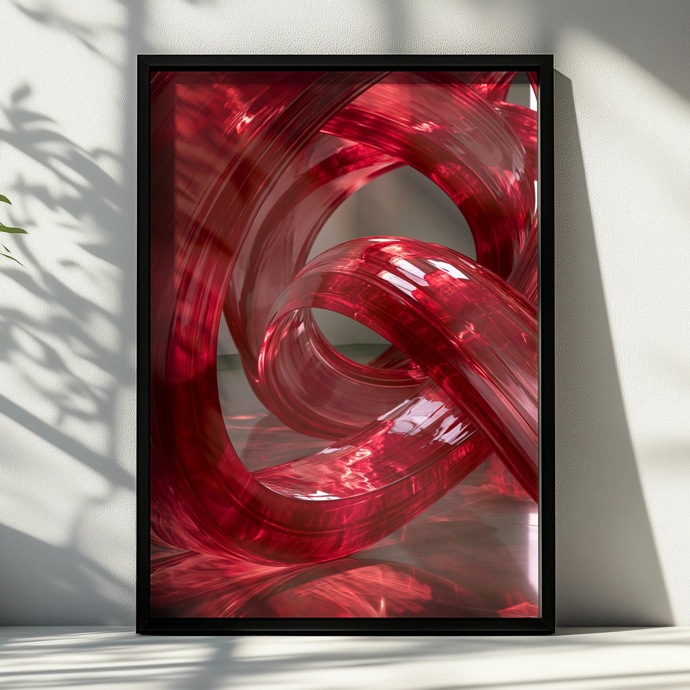 Red Abstract Modern Wall Art Poster, Glossy 3D Swirl Print