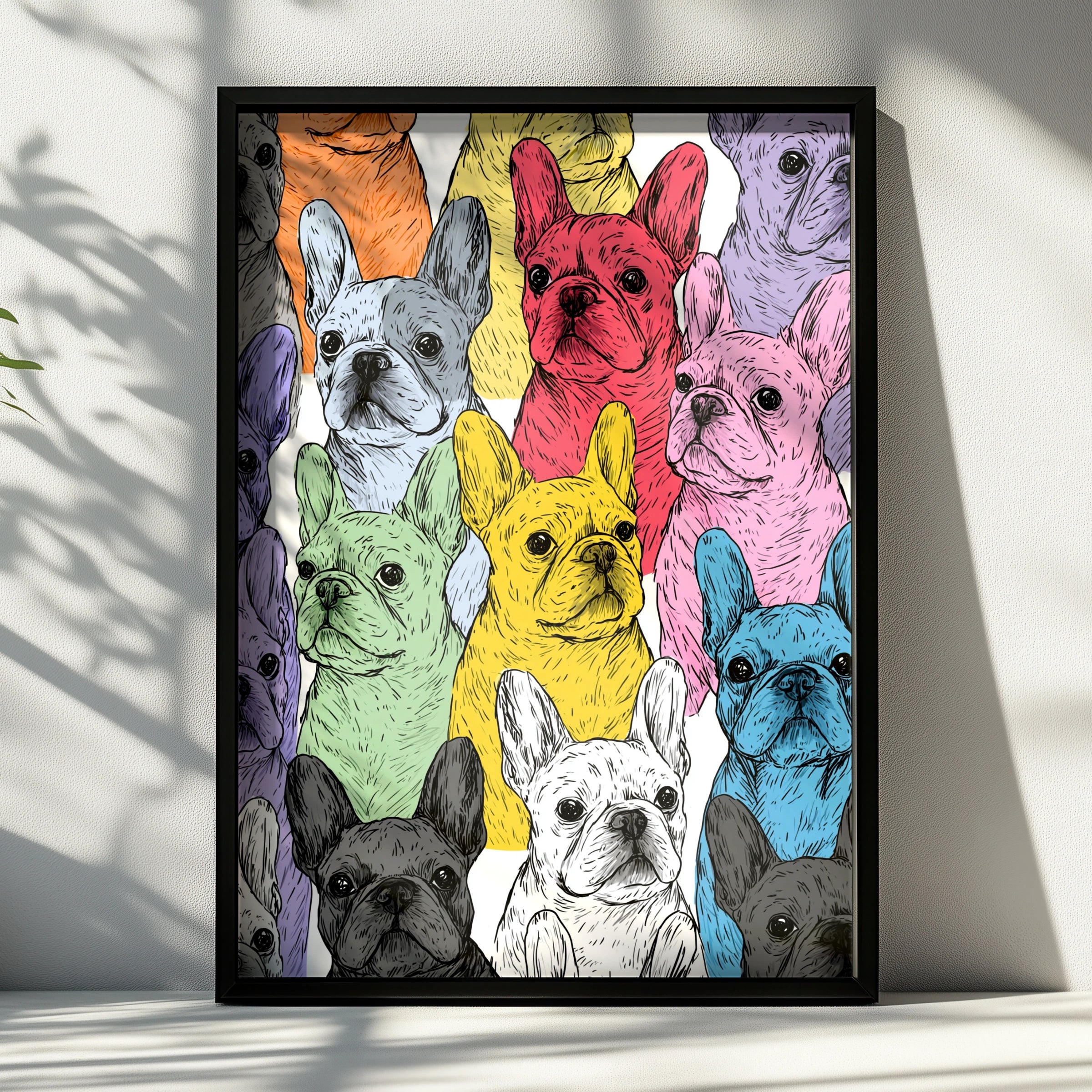 French Bulldog Pattern Poster, Colourful Frenchie Wall Art, Pop Art Print