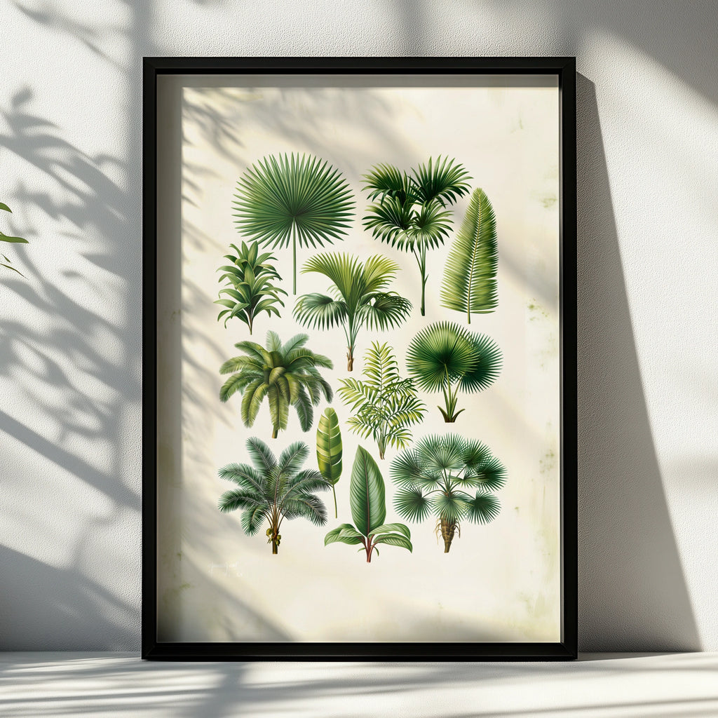 Palm Botanical Print, Tropical Leaf Poster, Vintage Green Wall Art
