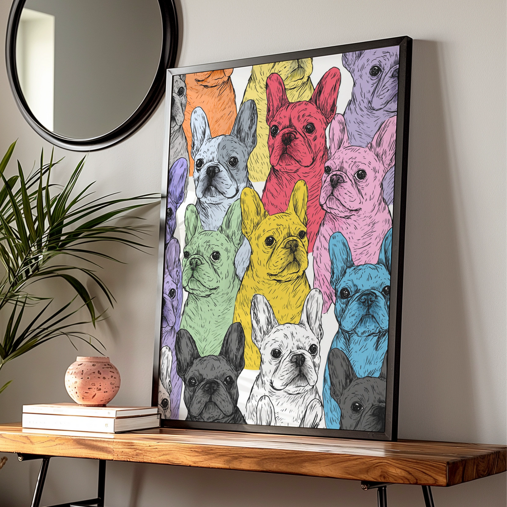 French Bulldog Pattern Poster, Colourful Frenchie Wall Art, Pop Art Print