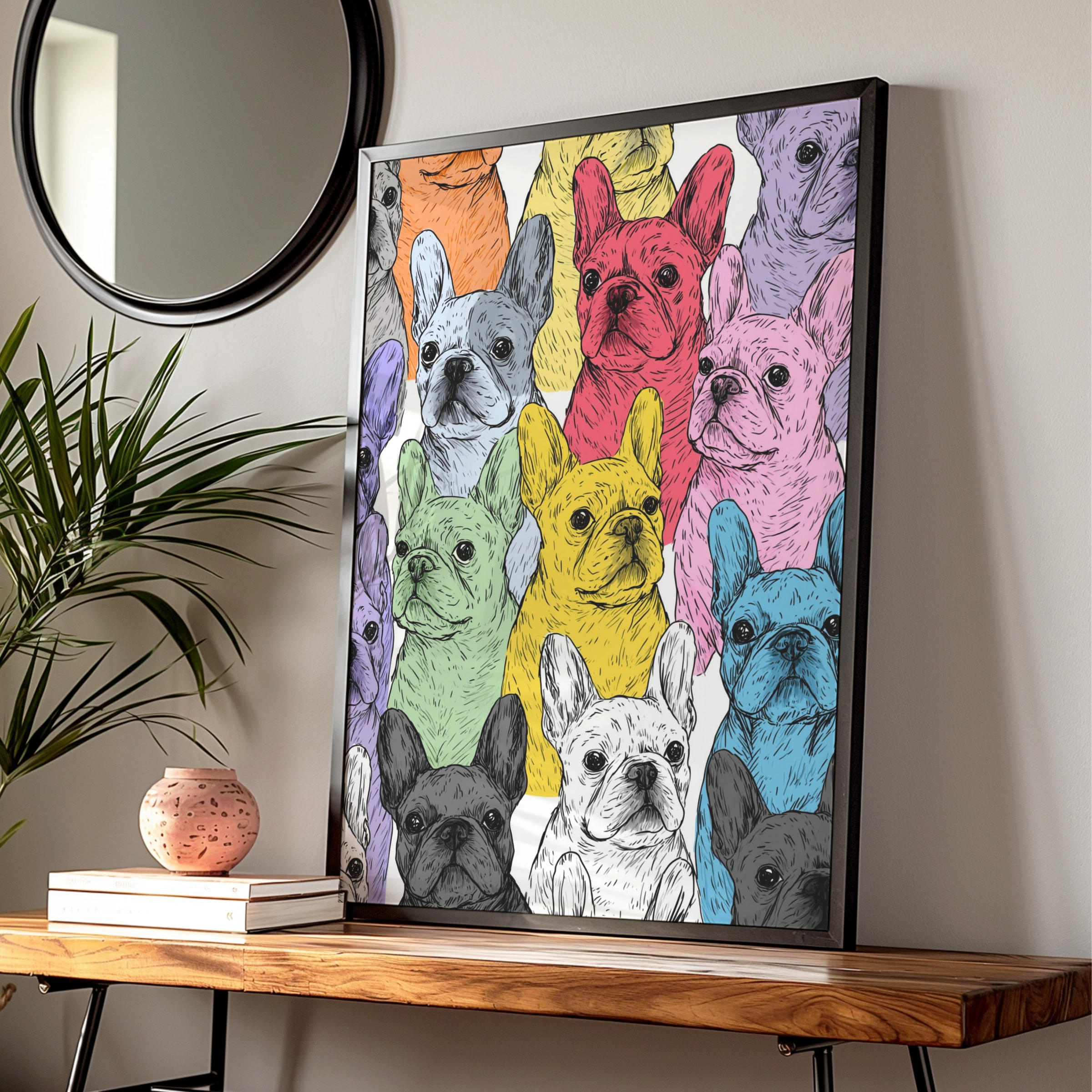 French Bulldog Pattern Poster, Colourful Frenchie Wall Art, Pop Art Print