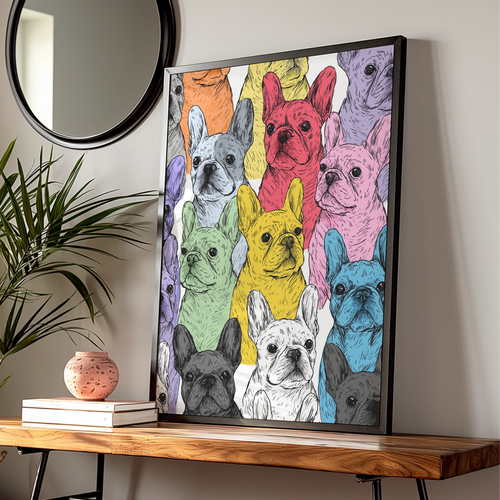 French Bulldog Pattern Poster, Colourful Frenchie Wall Art, Pop Art Print