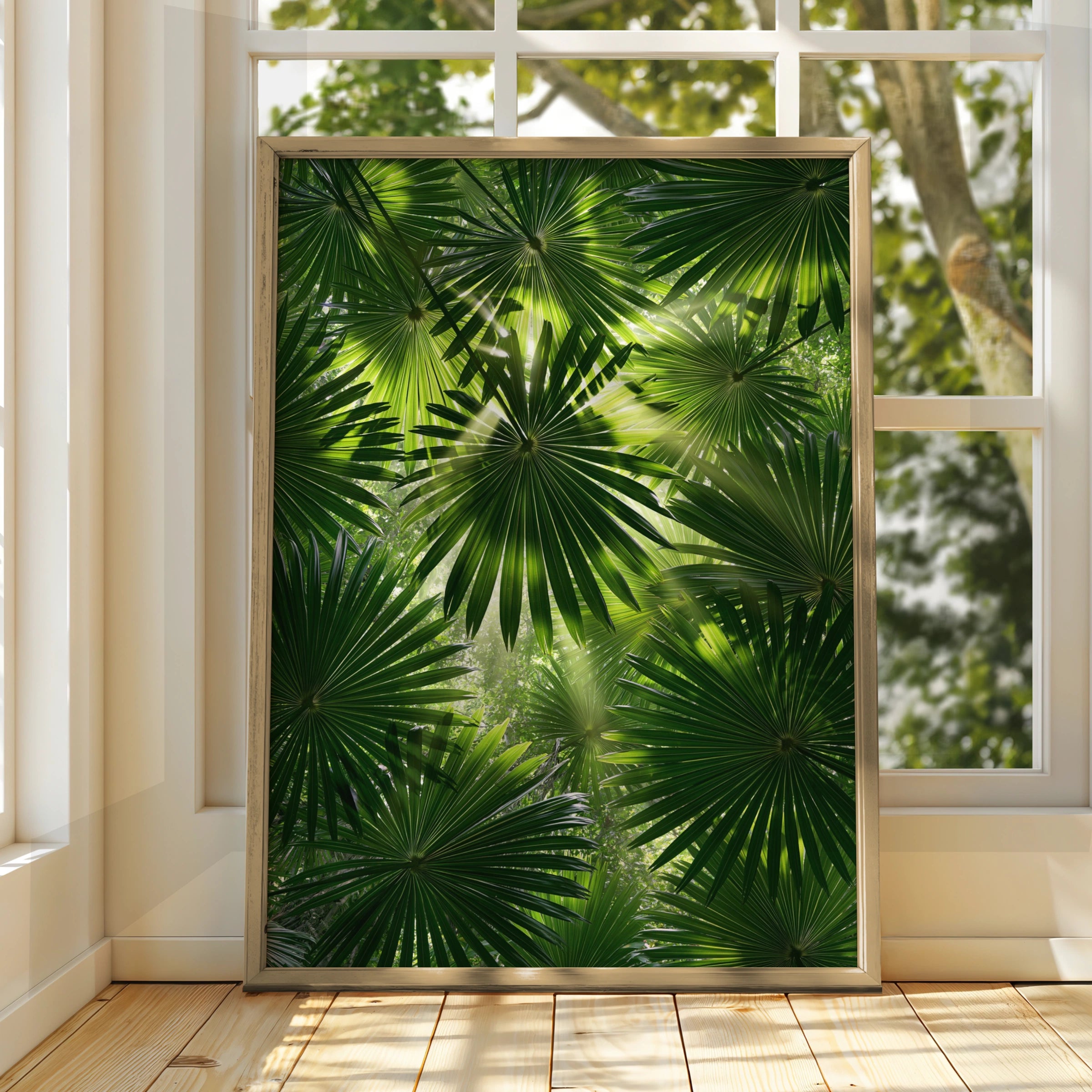 Palm Leaf Pattern Poster, Tropical Botanical Print, Lush Green Wall Art