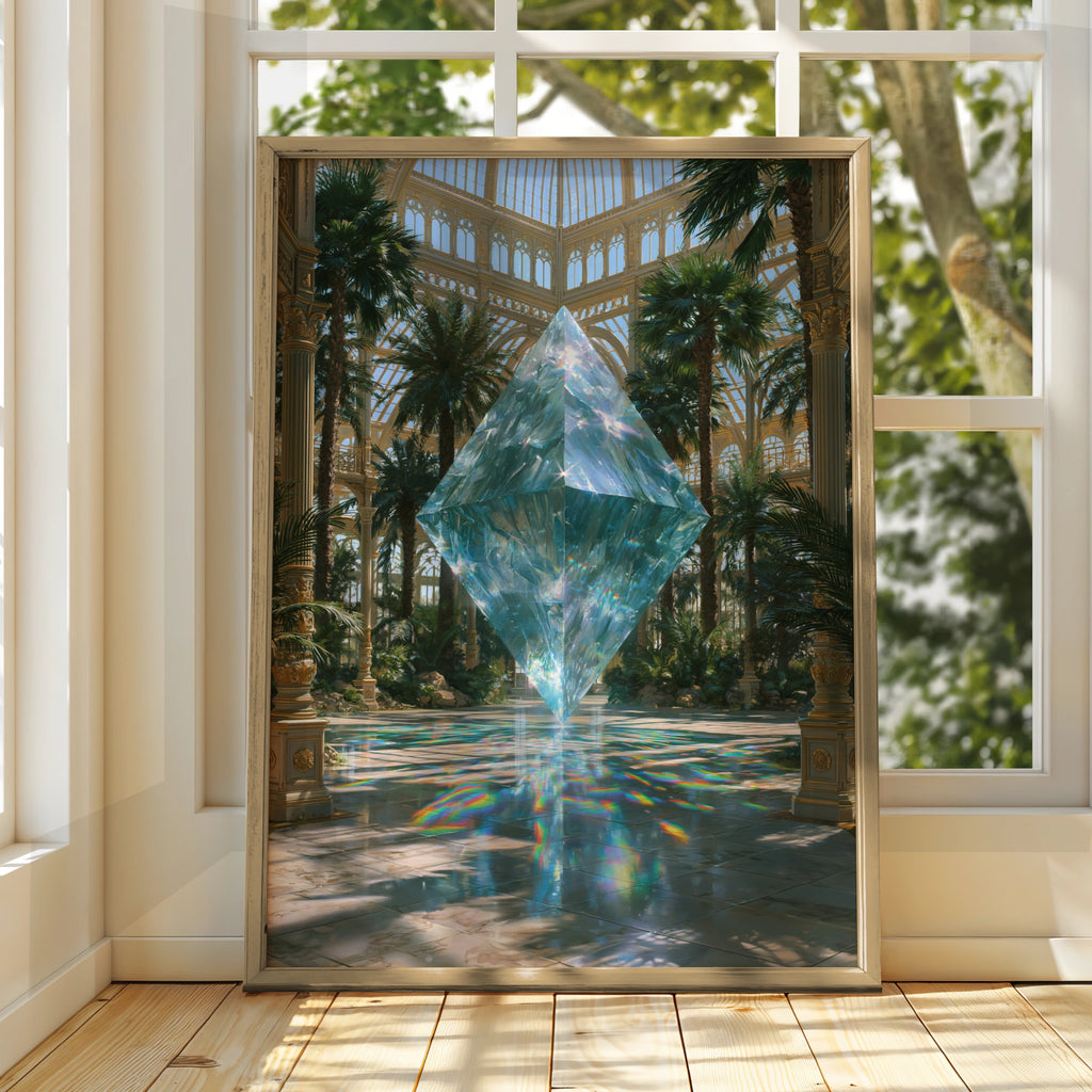 Crystal Giant Greenhouse Poster, Floating Gem Abstract Art Print, Surreal Botanical