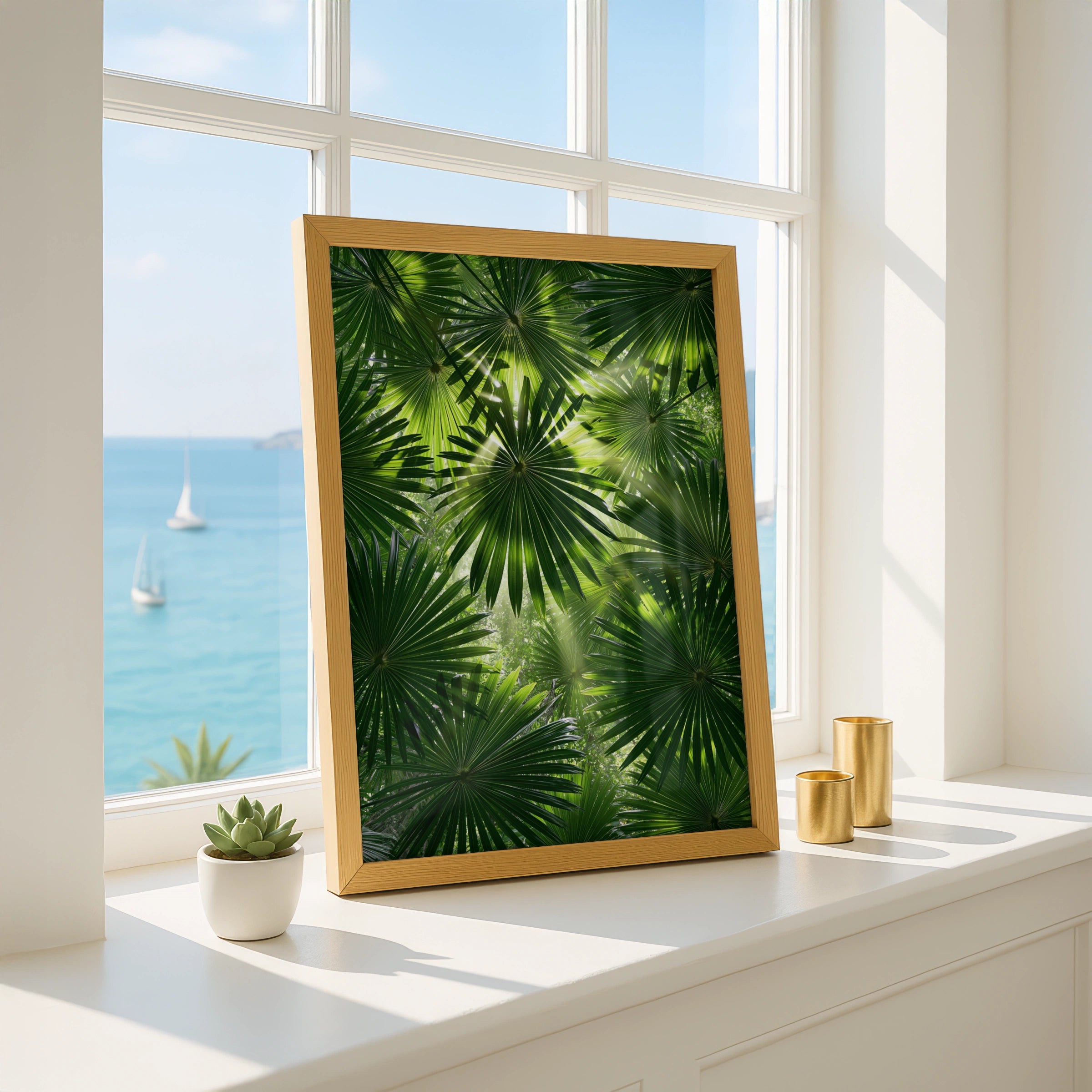 Palm Leaf Pattern Poster, Tropical Botanical Print, Lush Green Wall Art