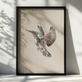 Chrome Kingfisher Bird Poster, Metallic Silver Flying Bird, Modern Wall Art