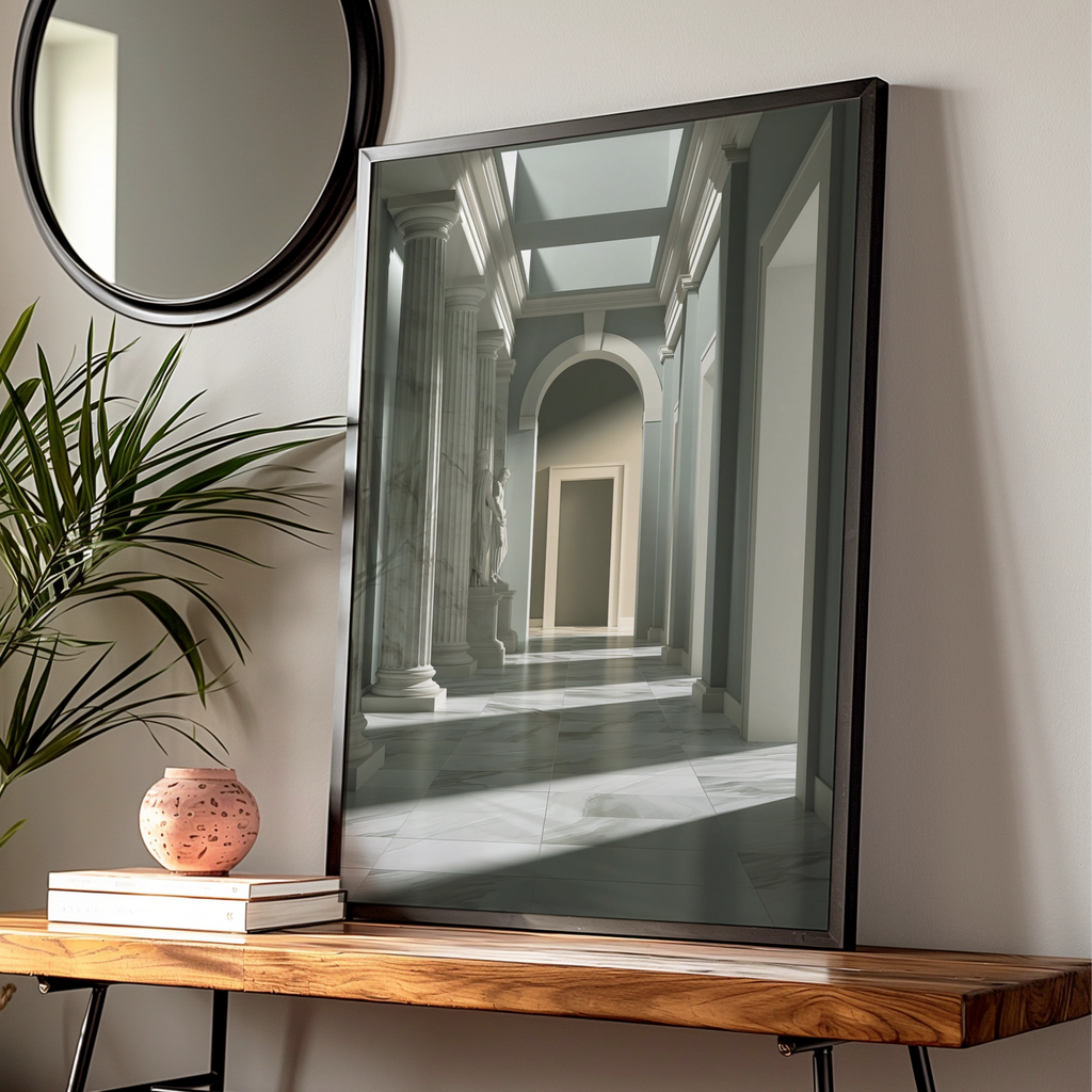 Roman Museum Gallery Hall Poster, Classical Marble Columns, Neoclassical Art Print