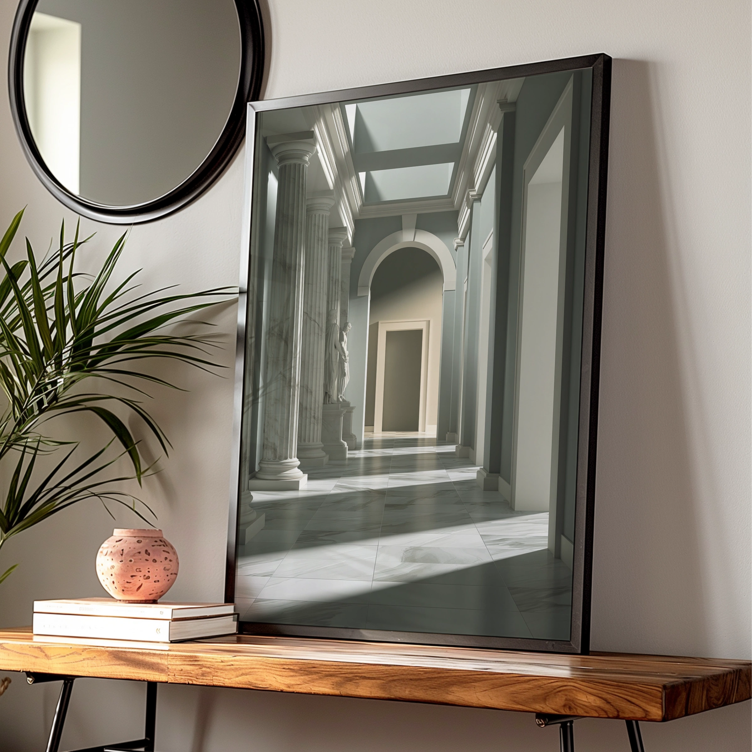 Roman Museum Gallery Hall Poster, Classical Marble Columns, Neoclassical Art Print