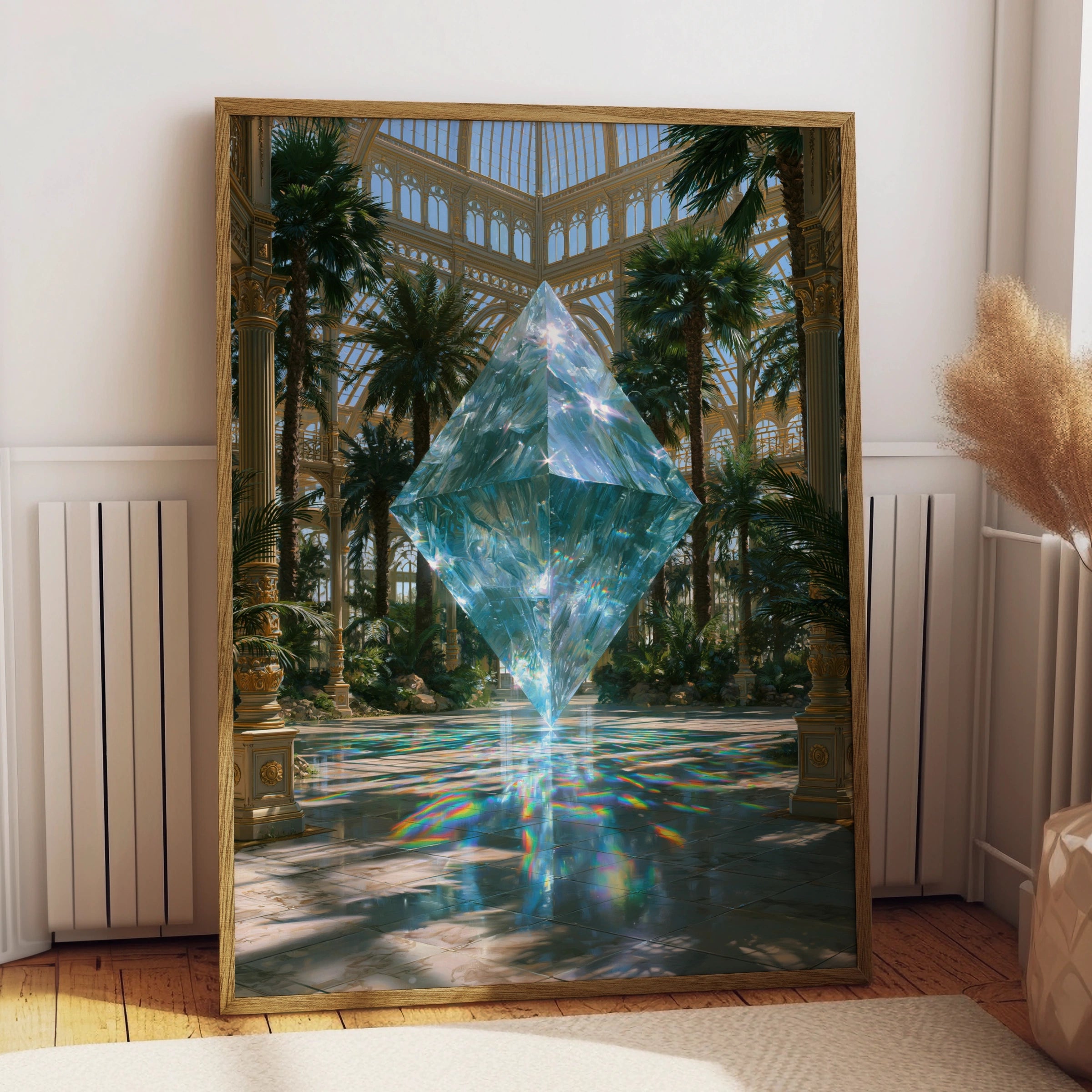 Crystal Giant Greenhouse Poster, Floating Gem Abstract Art Print, Surreal Botanical