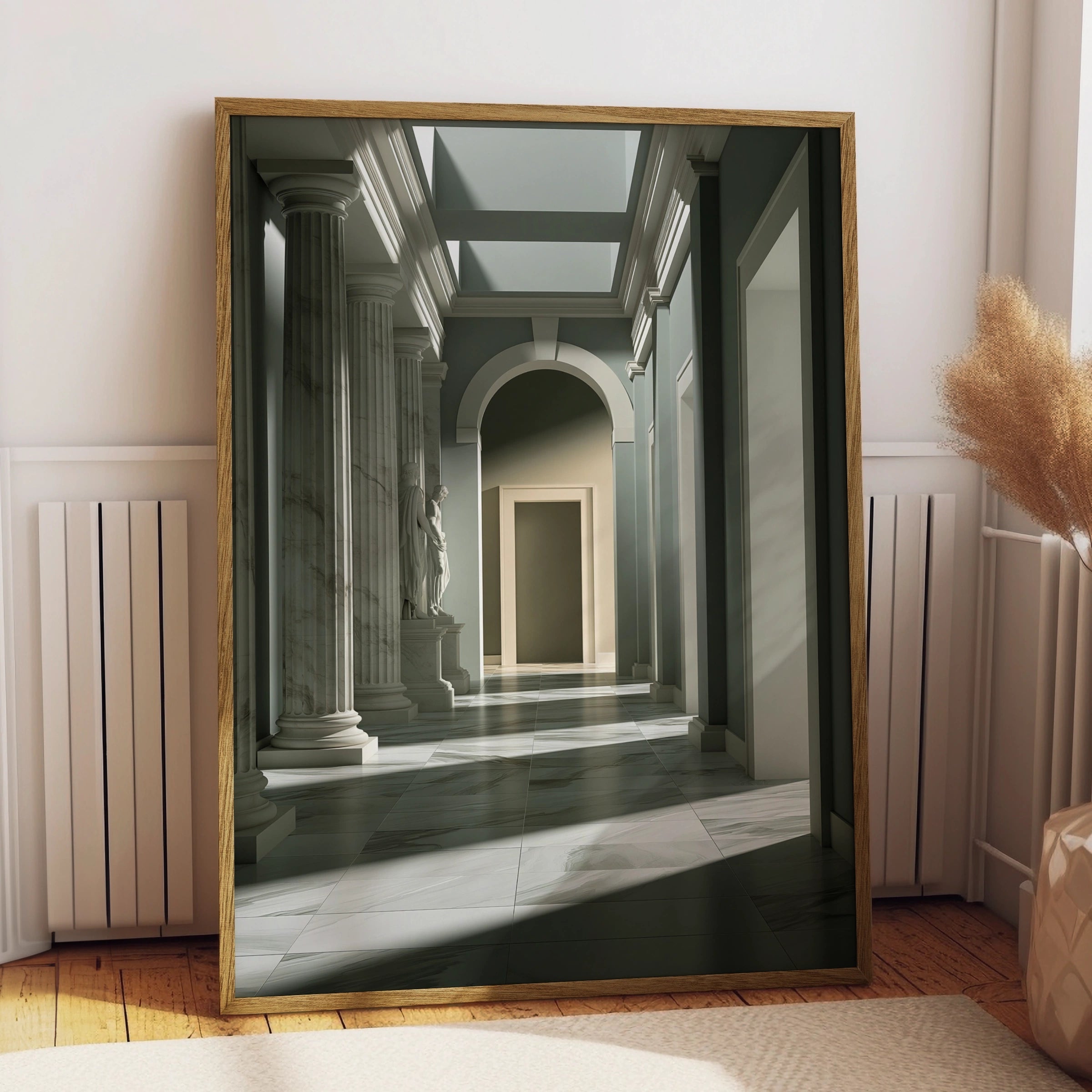 Roman Museum Gallery Hall Poster, Classical Marble Columns, Neoclassical Art Print