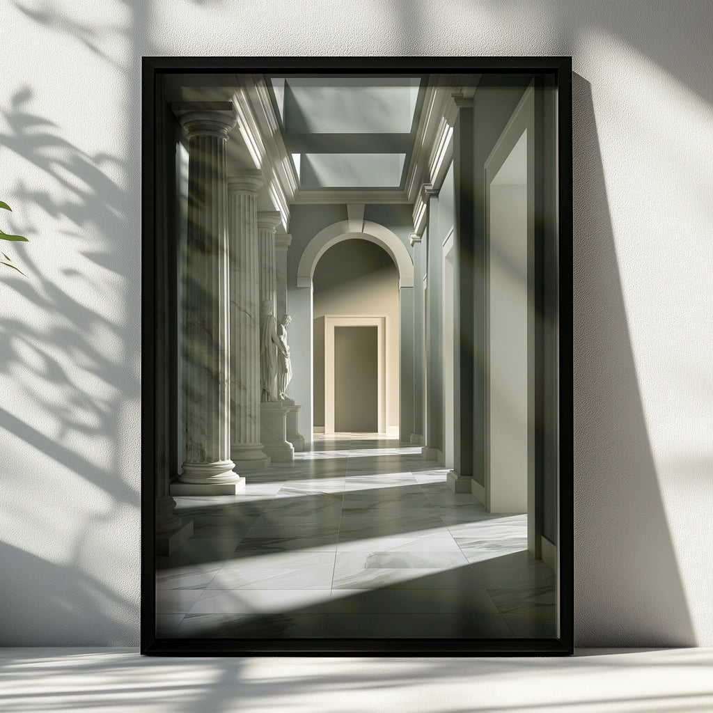 Roman Museum Gallery Hall Poster, Classical Marble Columns, Neoclassical Art Print