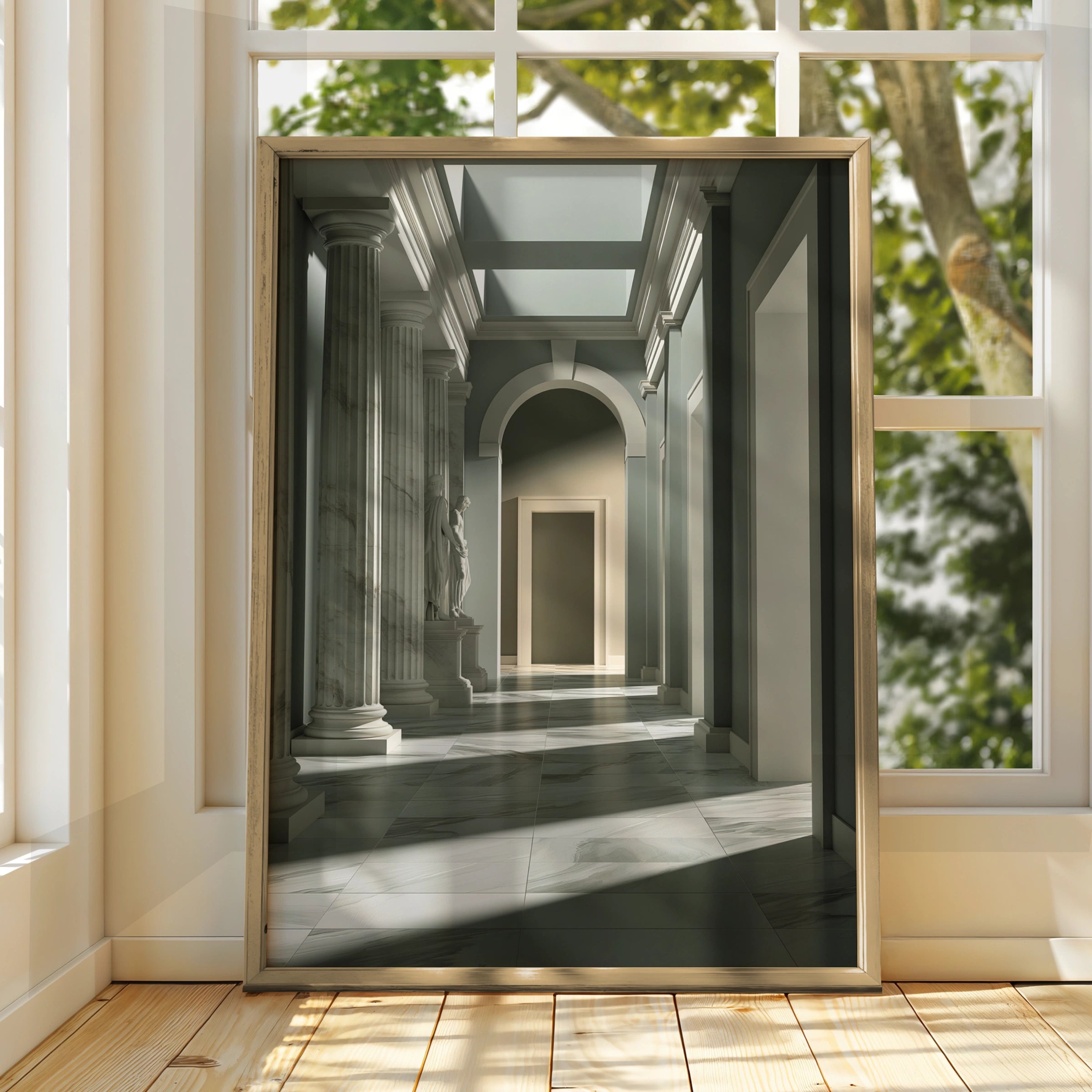 Roman Museum Gallery Hall Poster, Classical Marble Columns, Neoclassical Art Print