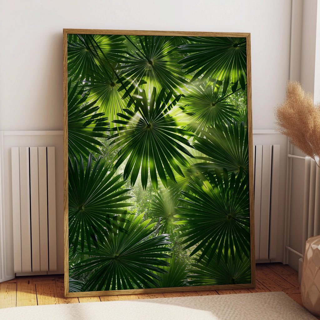 Palm Leaf Pattern Poster, Tropical Botanical Print, Lush Green Wall Art