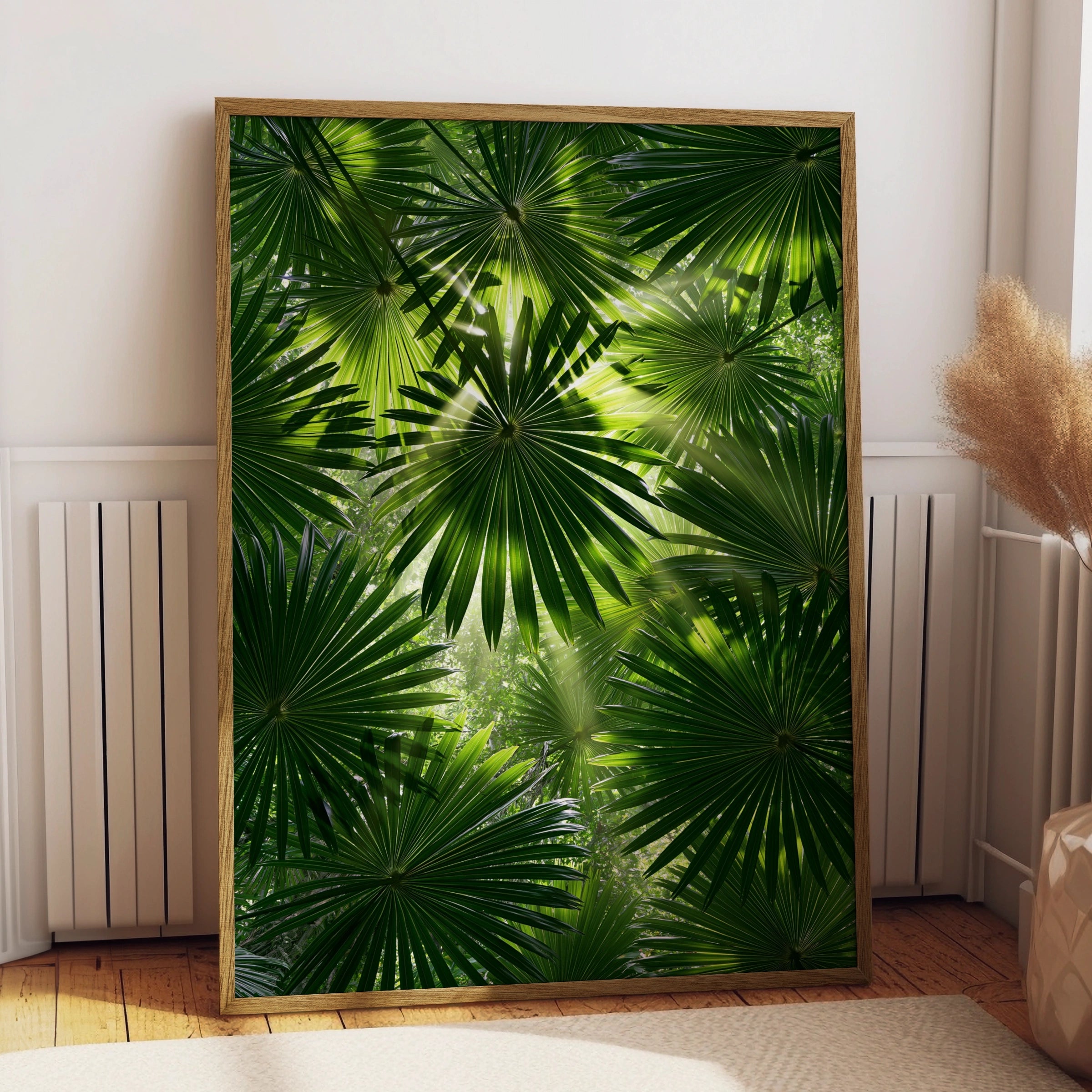 Palm Leaf Pattern Poster, Tropical Botanical Print, Lush Green Wall Art