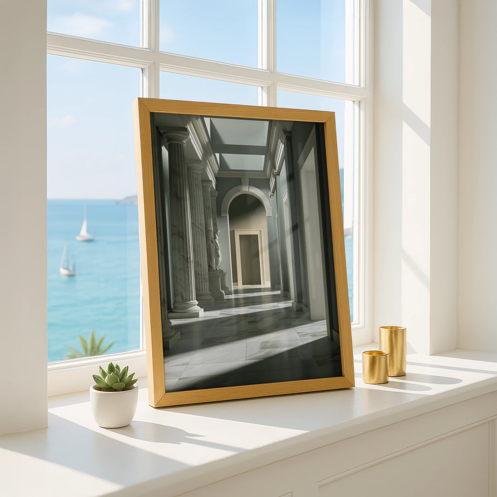 Roman Museum Gallery Hall Poster, Classical Marble Columns, Neoclassical Art Print