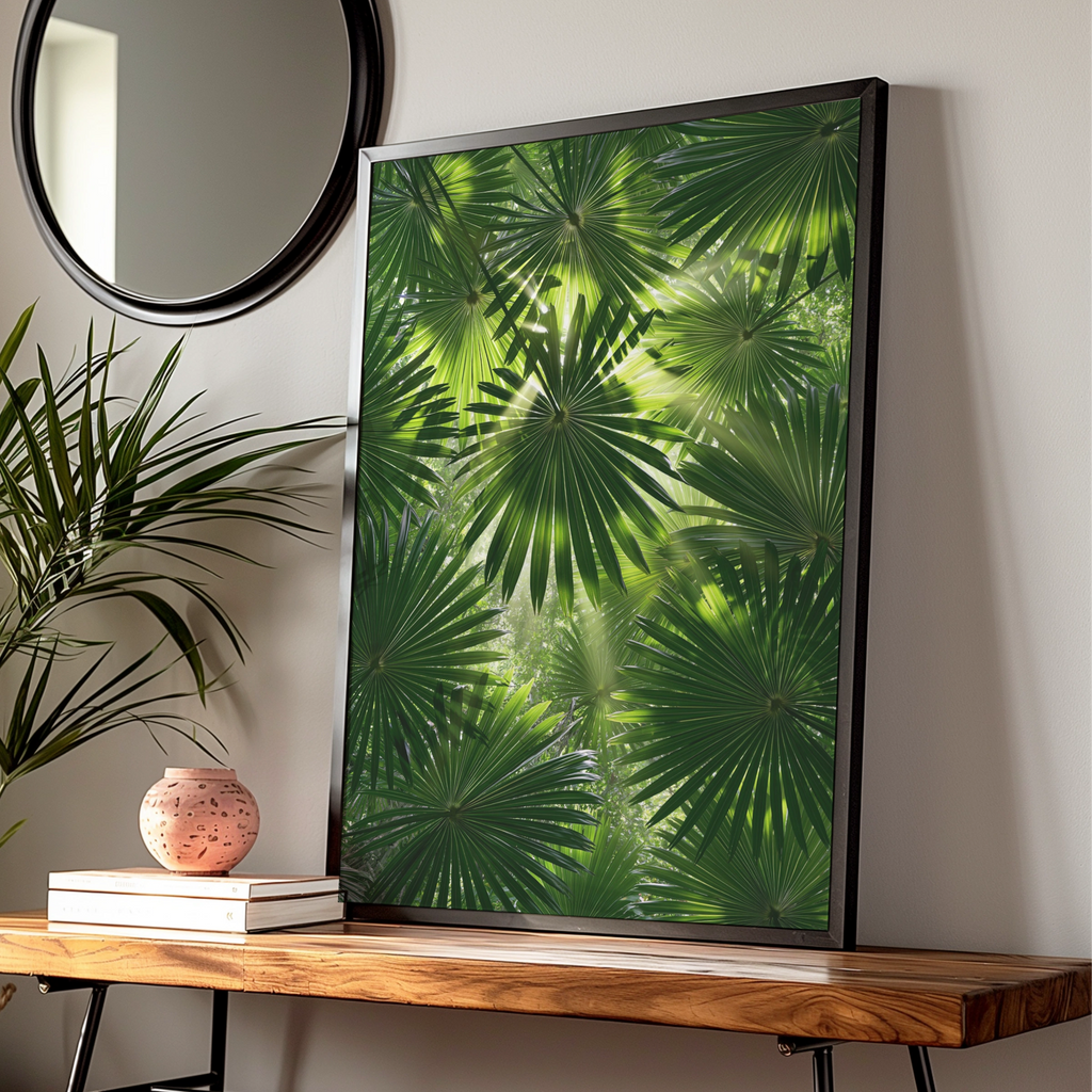 Palm Leaf Pattern Poster, Tropical Botanical Print, Lush Green Wall Art