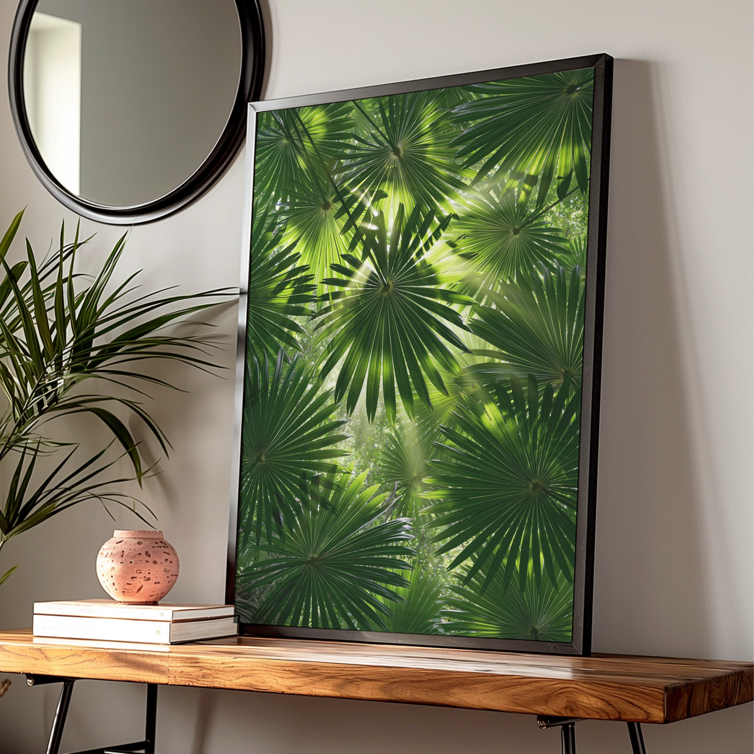 Palm Leaf Pattern Poster, Tropical Botanical Print, Lush Green Wall Art