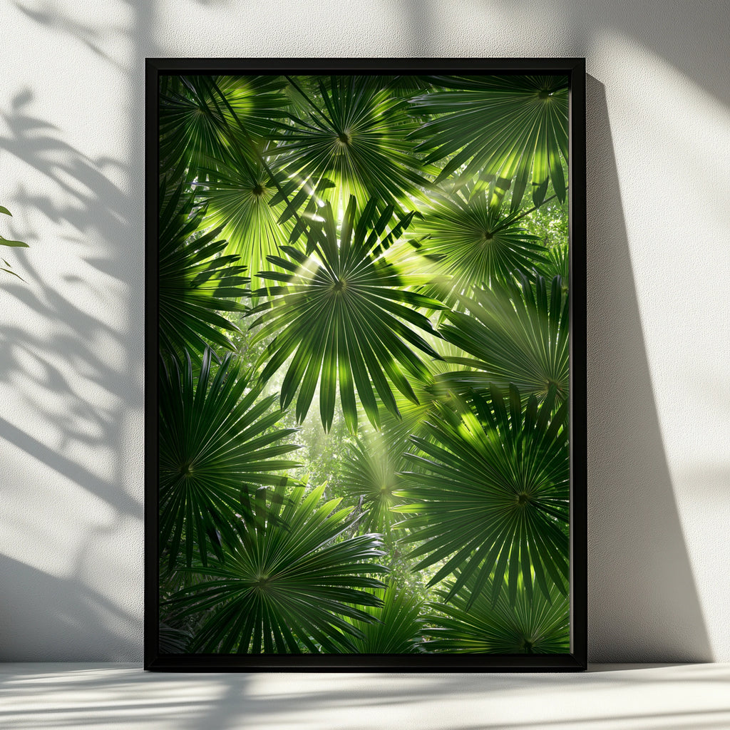 Palm Leaf Pattern Poster, Tropical Botanical Print, Lush Green Wall Art