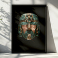 Aztec Ceremonial Mask Poster, Turquoise Green Ancient Art Print