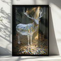 Crystal Stag Forest Poster, Translucent Deer Art Print, Mystical Wildlife Wall Art