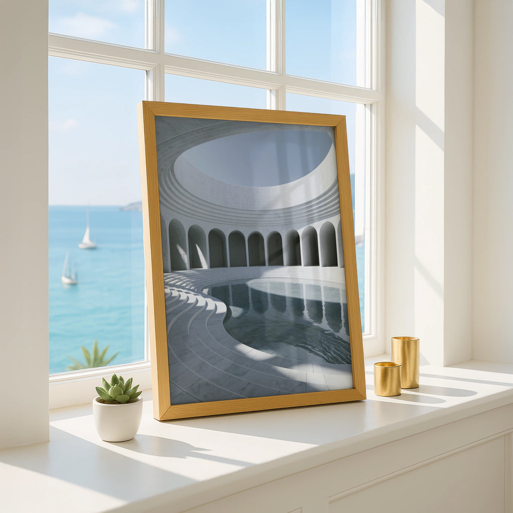 Marble Museum Pool Arches Poster, Minimalist Architecture Print, White Rotunda Wall Art