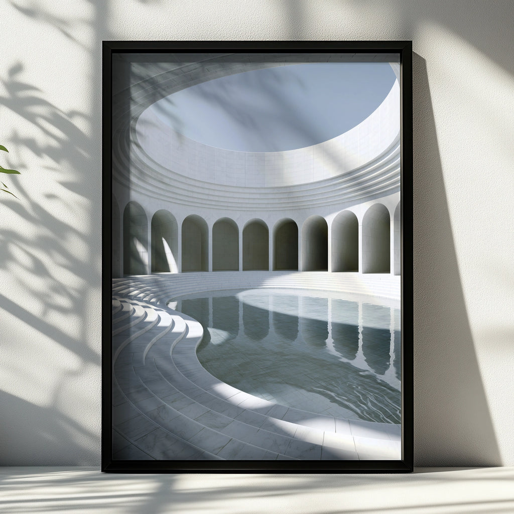 Marble Museum Pool Arches Poster, Minimalist Architecture Print, White Rotunda Wall Art