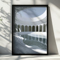 Marble Museum Pool Arches Poster, Minimalist Architecture Print, White Rotunda Wall Art