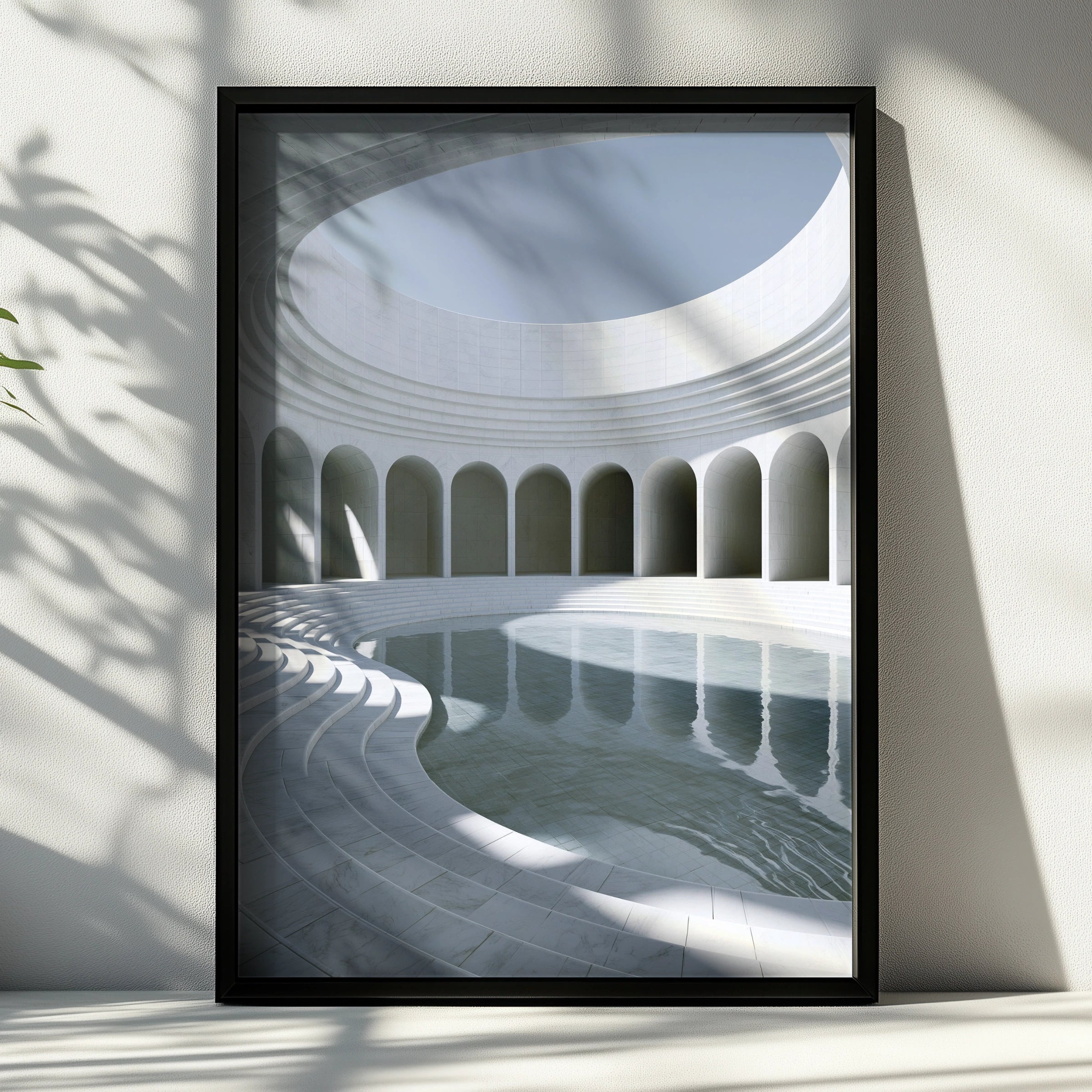Marble Museum Pool Arches Poster, Minimalist Architecture Print, White Rotunda Wall Art