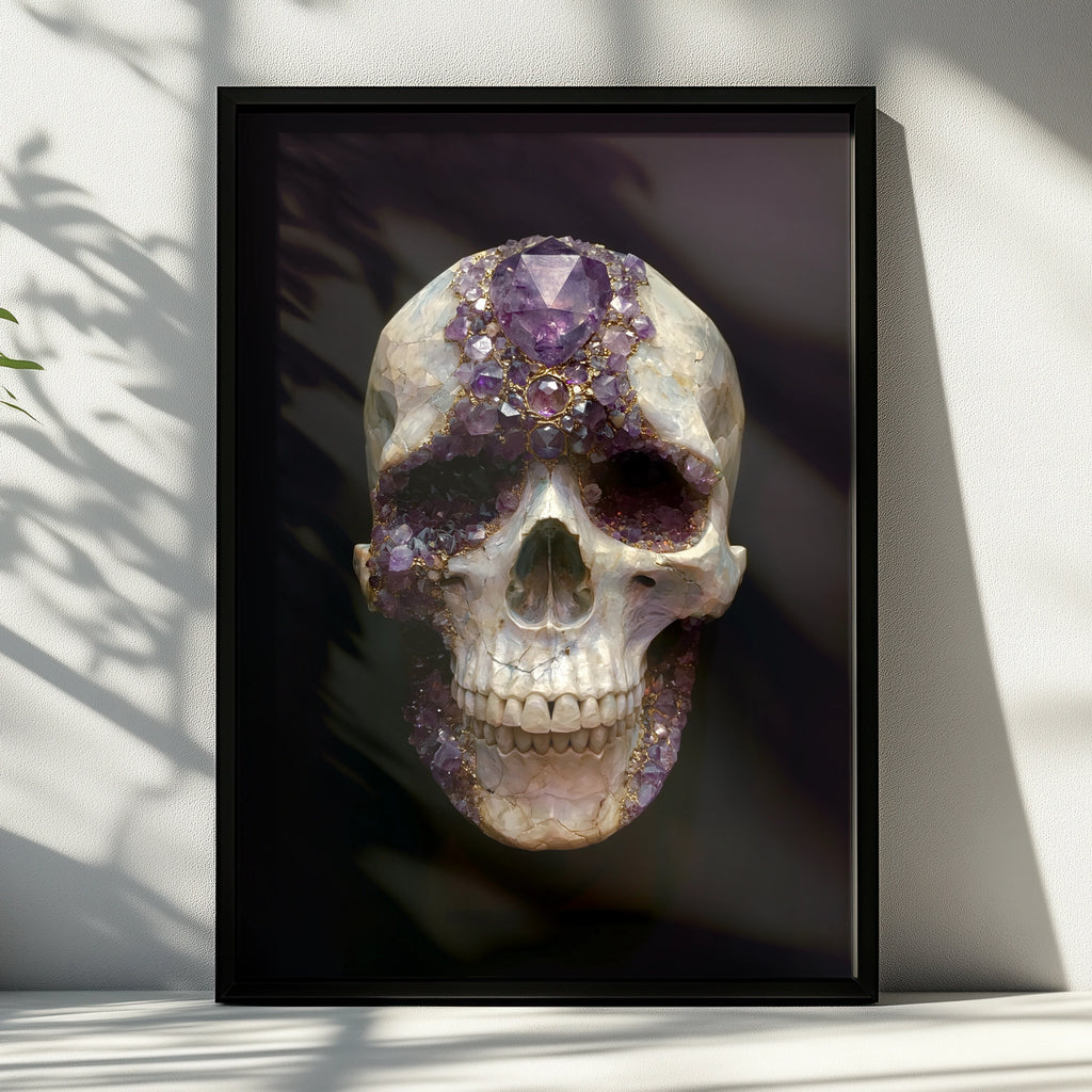 Amethyst Crystal Skull Poster, Purple Gemstone Wall Art, Dark Gothic Print