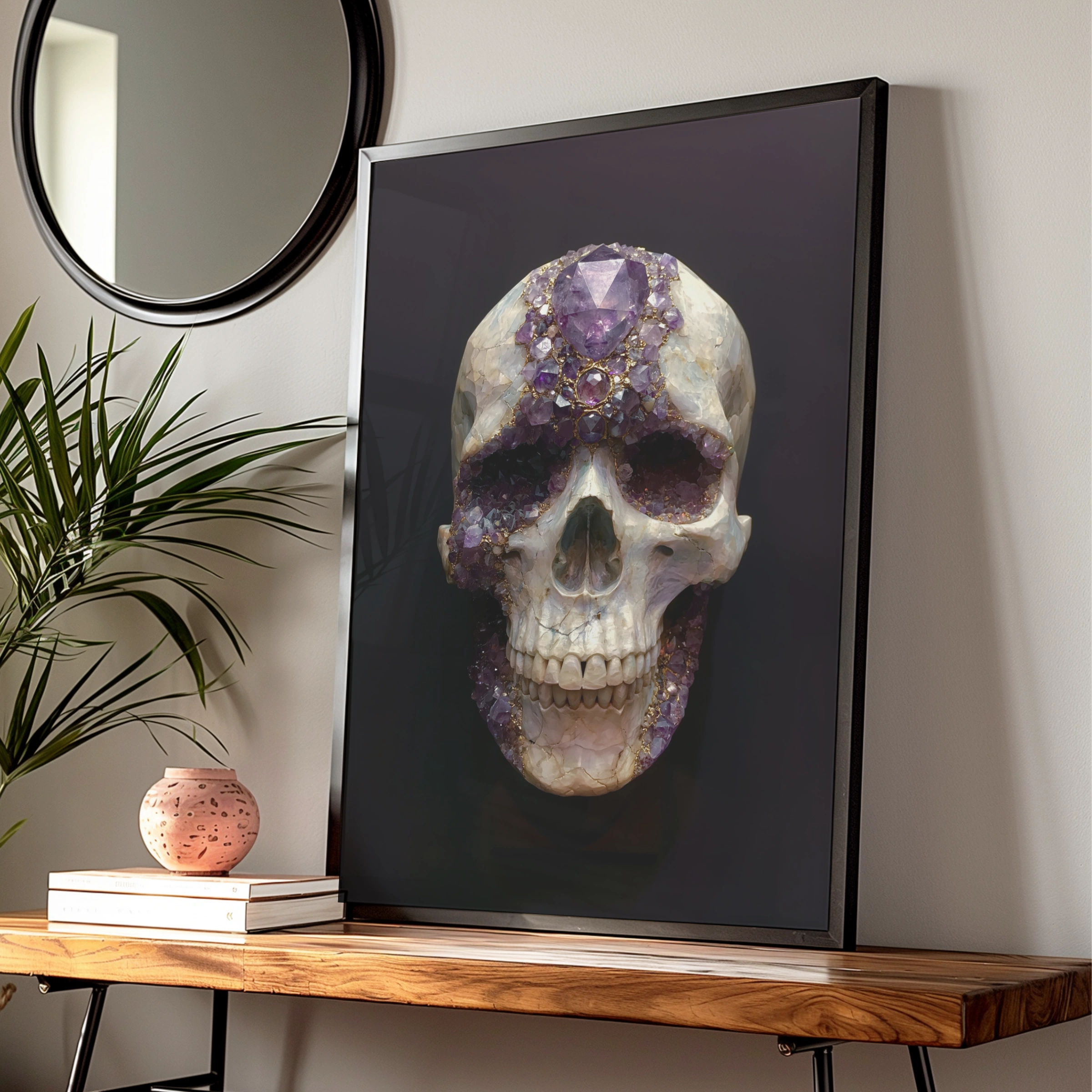 Amethyst Crystal Skull Poster, Purple Gemstone Wall Art, Dark Gothic Print