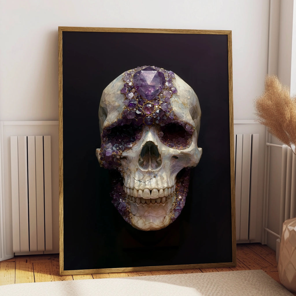 Amethyst Crystal Skull Poster, Purple Gemstone Wall Art, Dark Gothic Print
