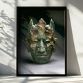 Maya Olmec Jade Mask Crystal Poster, Ancient Mesoamerican Wall Art Print
