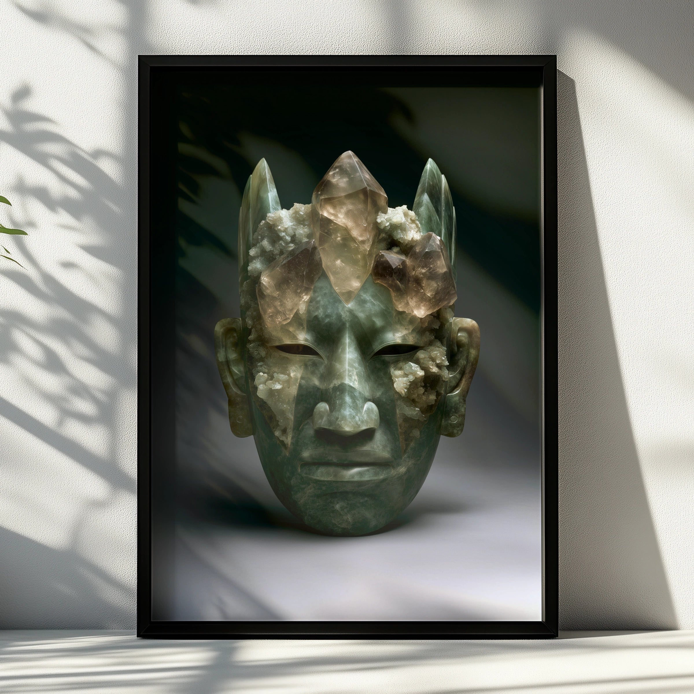 Maya Olmec Jade Mask Crystal Poster, Ancient Mesoamerican Wall Art Print