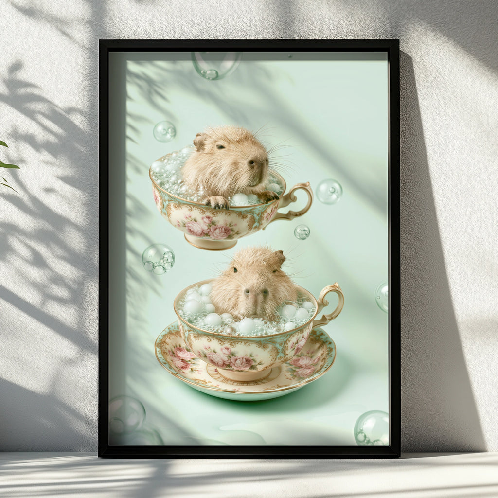 Capybara in Teacup Poster, Cute Animal Wall Art, Whimsical Print