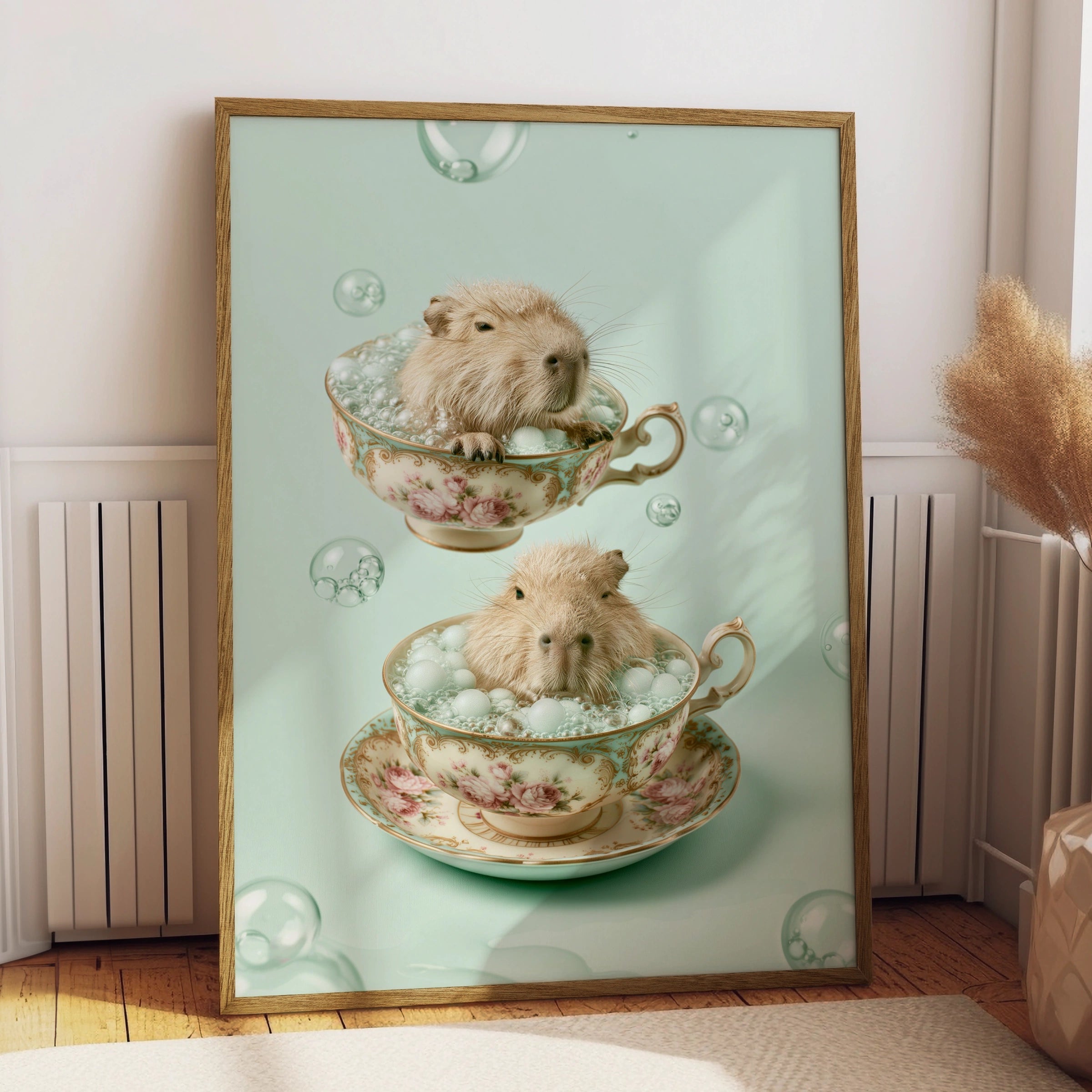Capybara in Teacup Poster, Cute Animal Wall Art, Whimsical Print