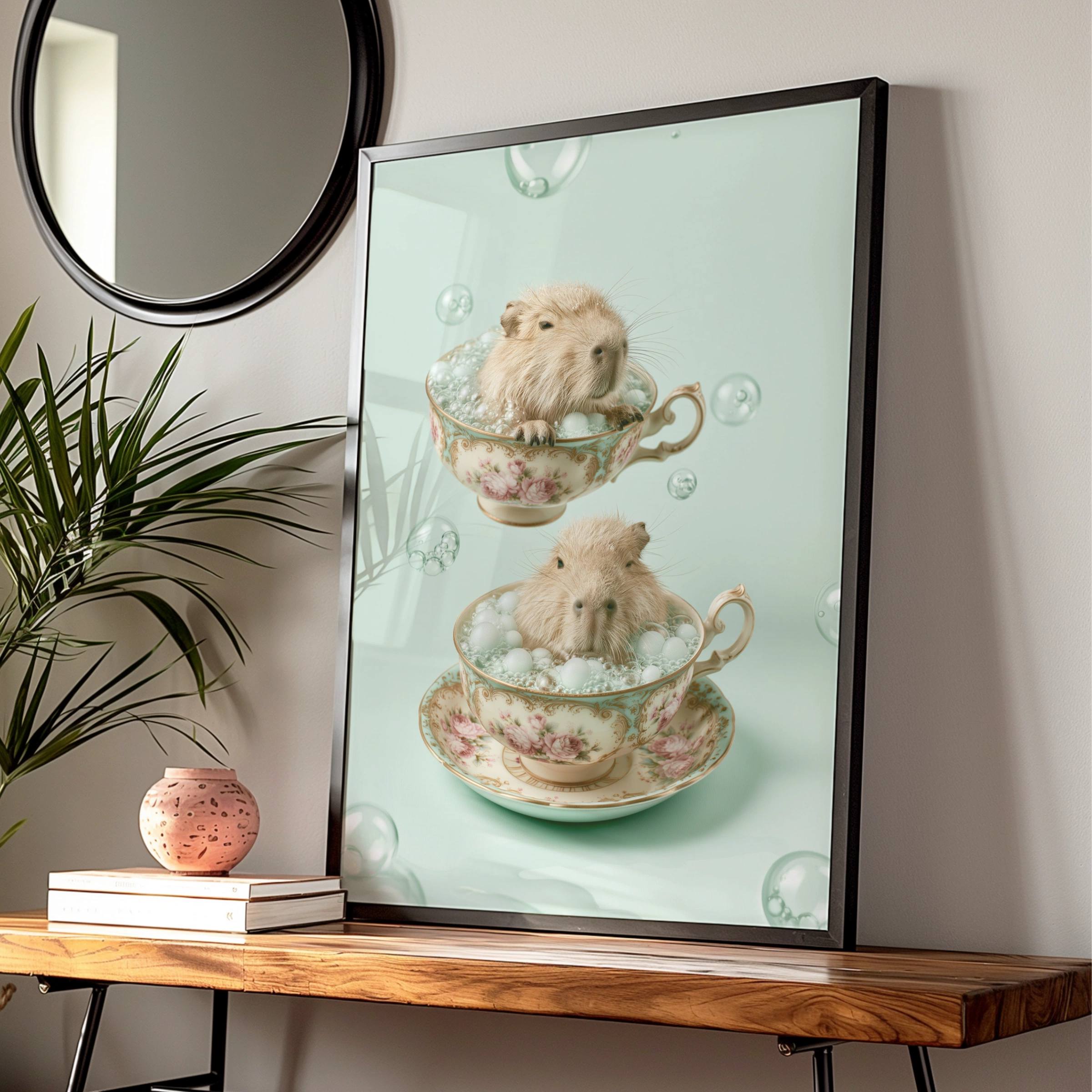 Capybara in Teacup Poster, Cute Animal Wall Art, Whimsical Print