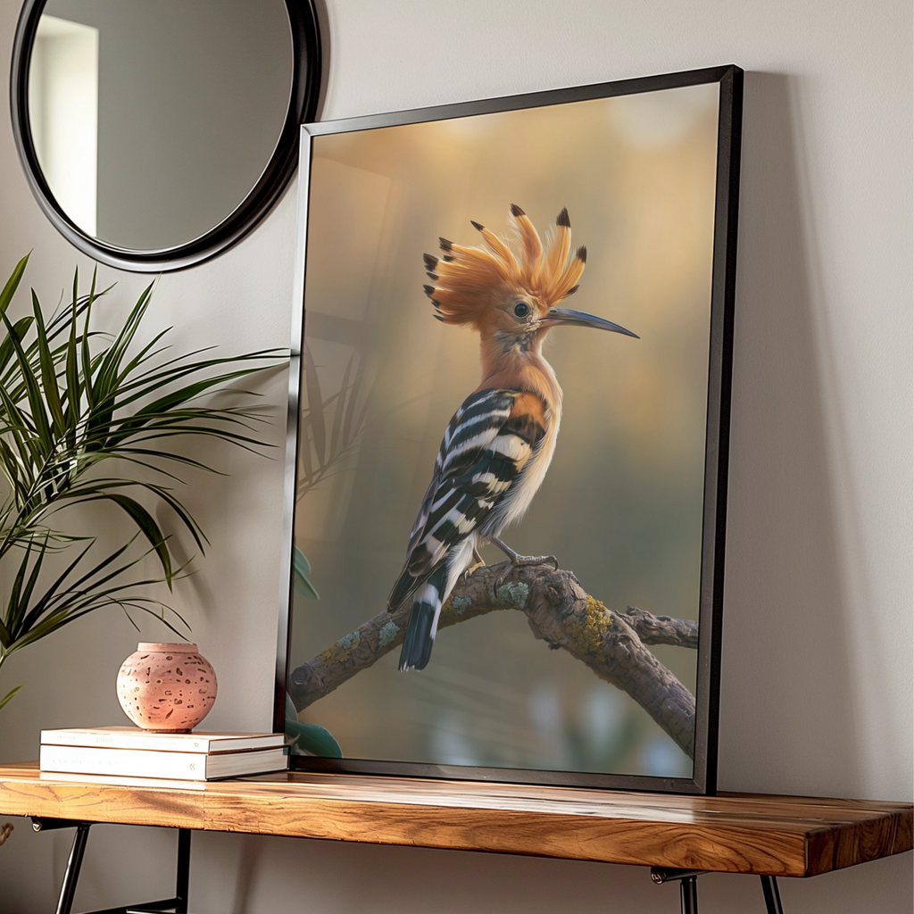 Hoopoe Bird Poster, Exotic Crested Bird Print, Wildlife Wall Art