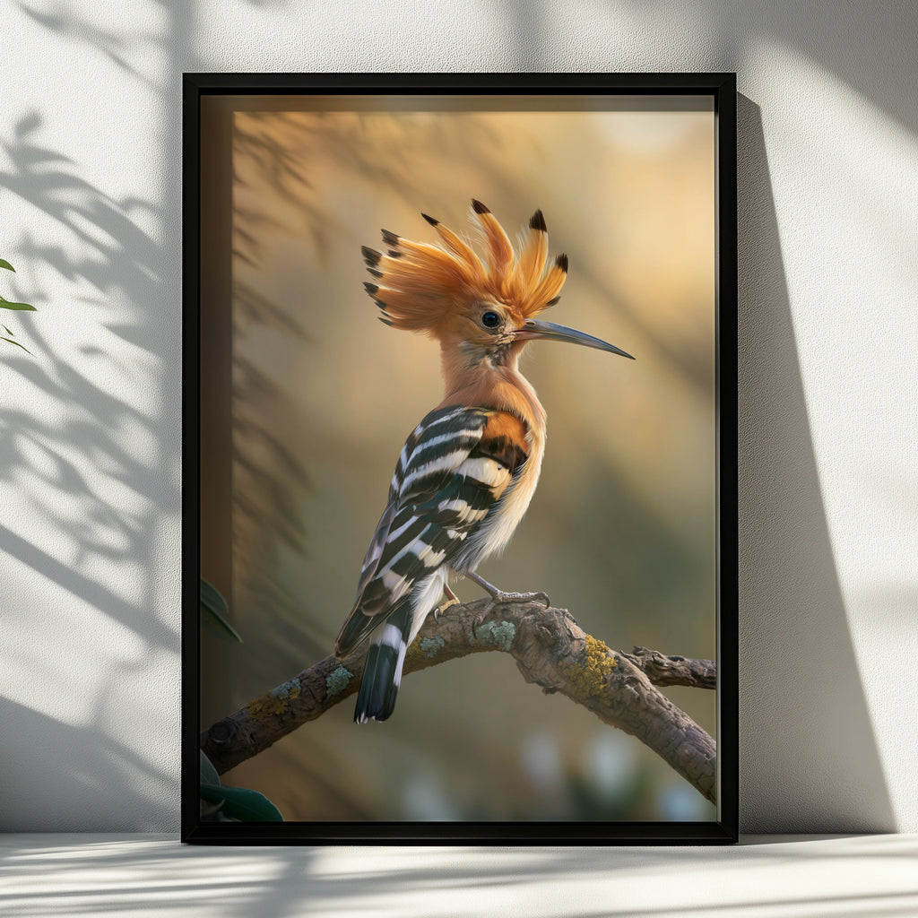 Hoopoe Bird Poster, Exotic Crested Bird Print, Wildlife Wall Art
