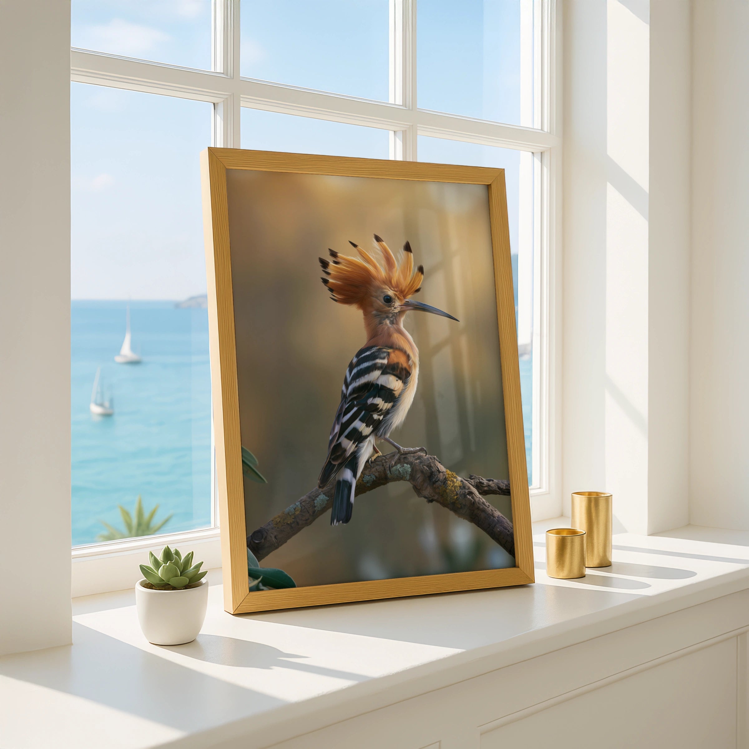 Hoopoe Bird Poster, Exotic Crested Bird Print, Wildlife Wall Art