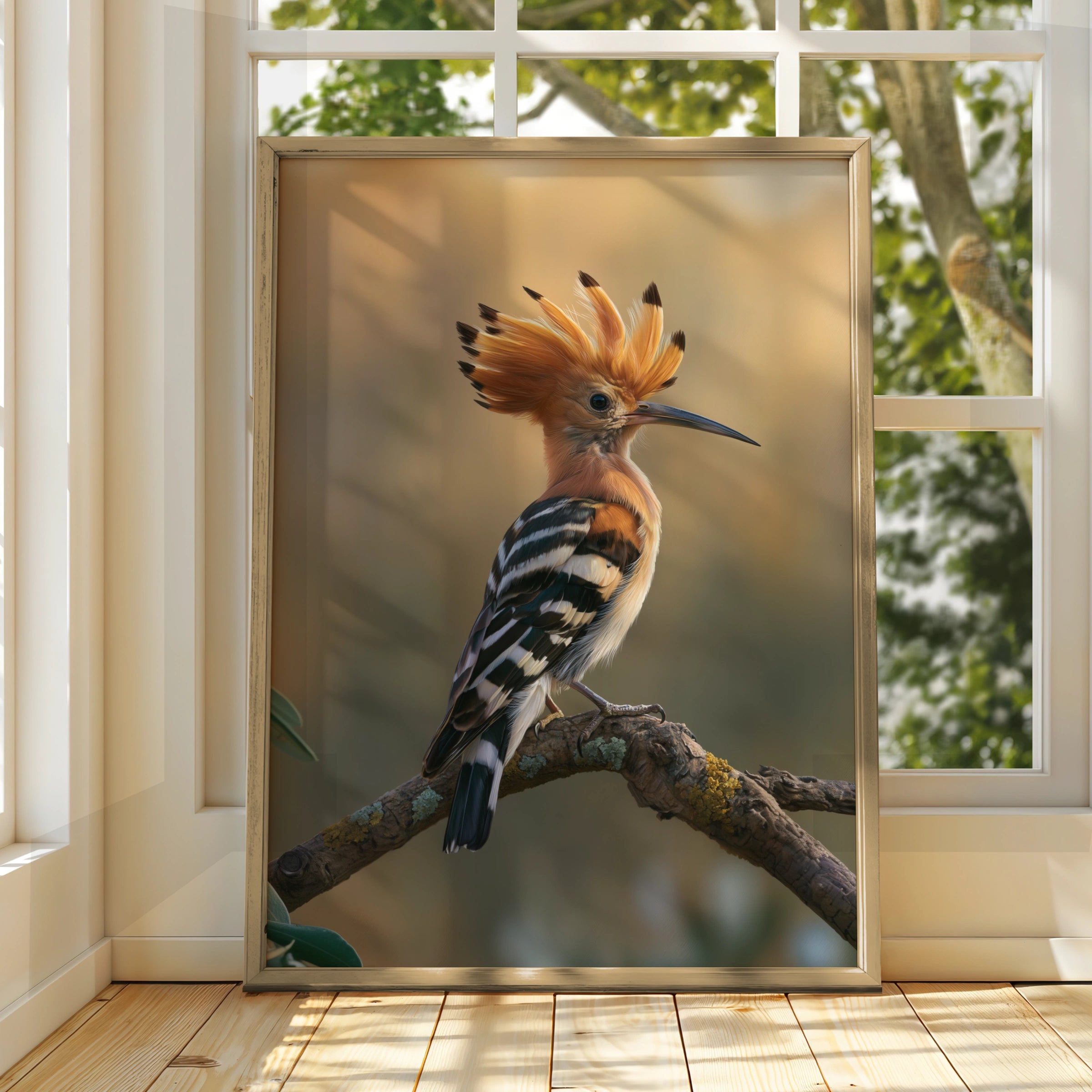 Hoopoe Bird Poster, Exotic Crested Bird Print, Wildlife Wall Art