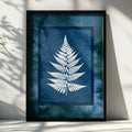 Fern Cyanotype Poster, Navy Blue White Botanical Wall Art Print
