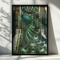 Art Deco Peacock Staircase Poster, Teal Gold Marble Architecture Print
