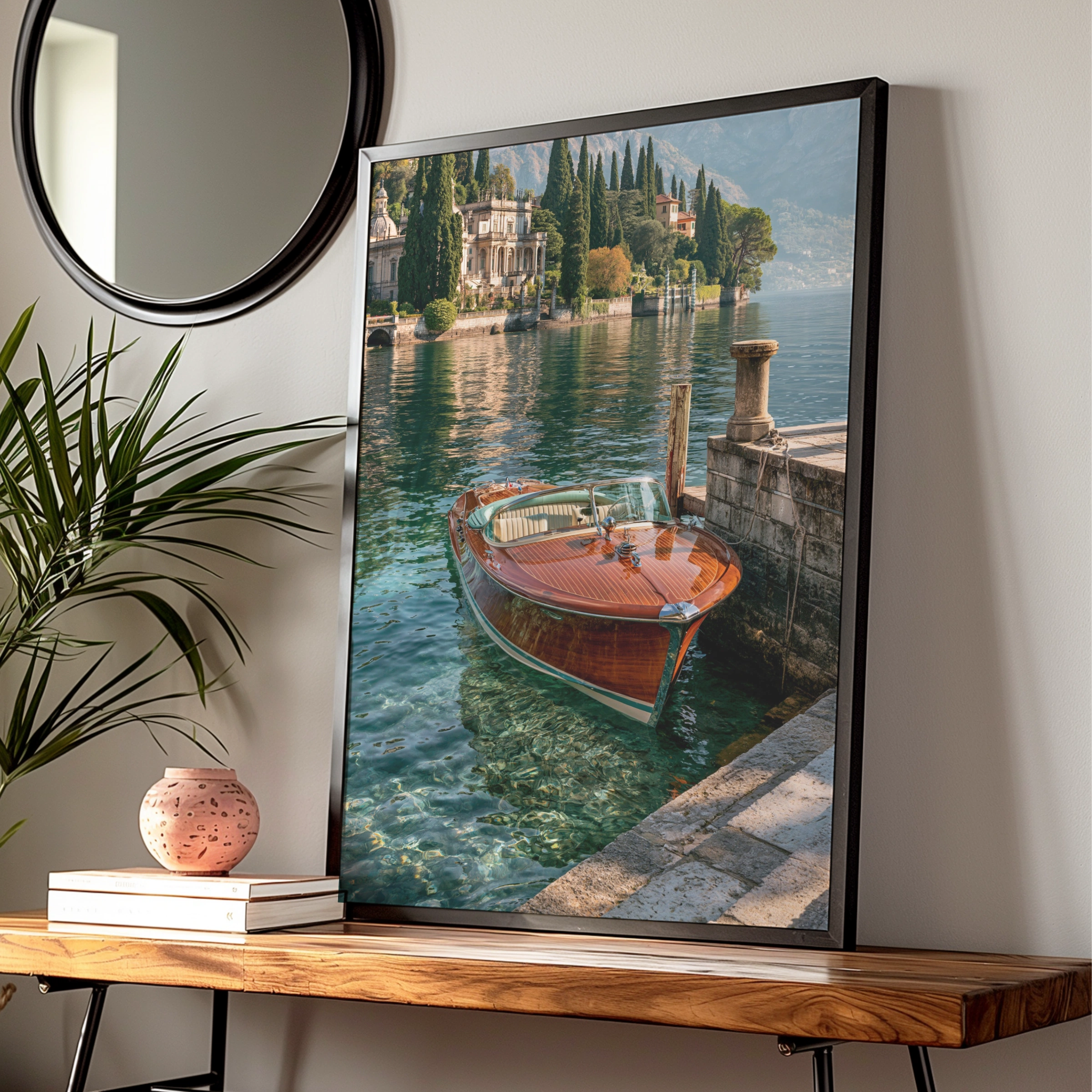 Luxury Wooden Speedboat Lake Como Italy, Wall Art Poster, Vintage Style