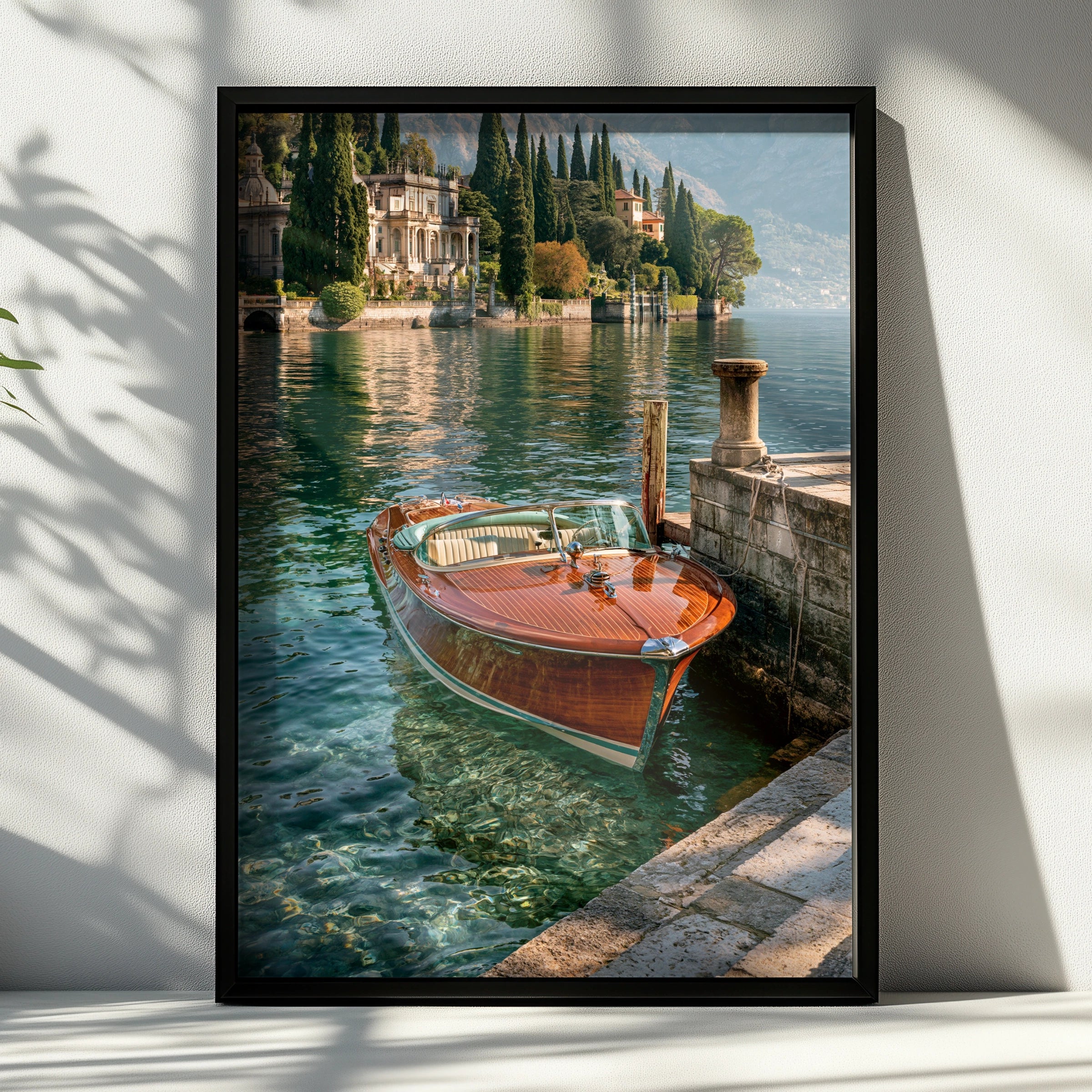 Luxury Wooden Speedboat Lake Como Italy, Wall Art Poster, Vintage Style